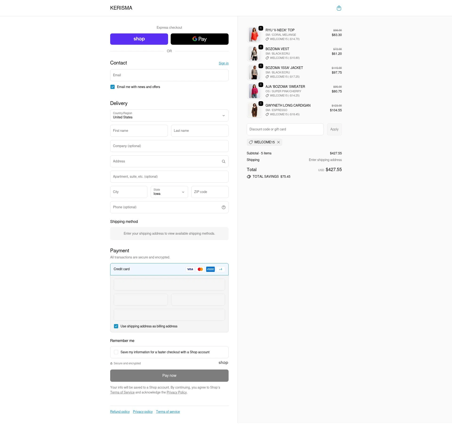 KERISMA checkout page showing KERISMA promo code box | Screenshot taken by SimplyCodes community member on Nov 12, 2025