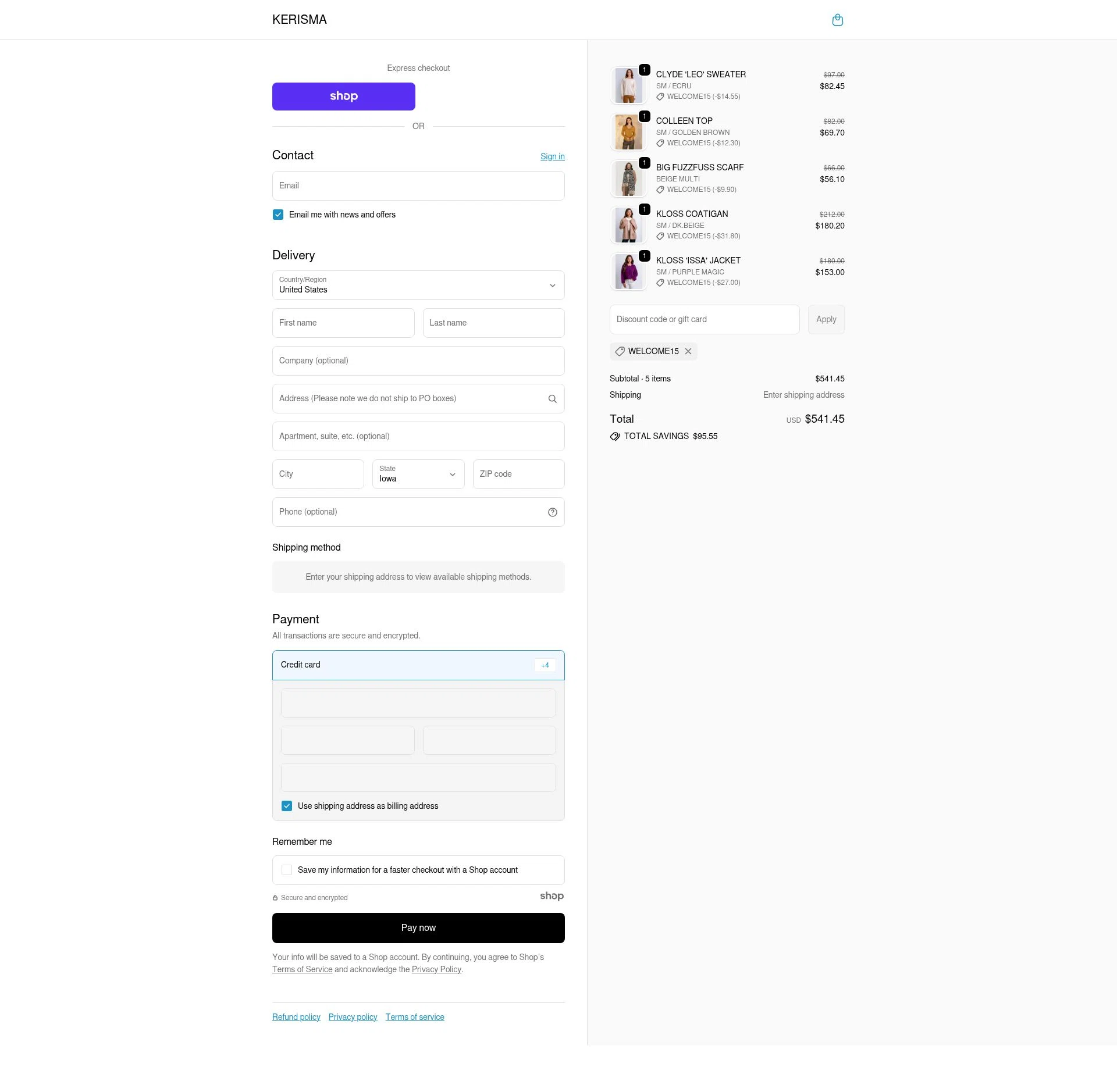 KERISMA checkout page showing KERISMA promo code box | Screenshot taken by SimplyCodes community member on Dec 3, 2025
