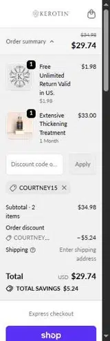 COURTNEY15 coupon verification screenshot
