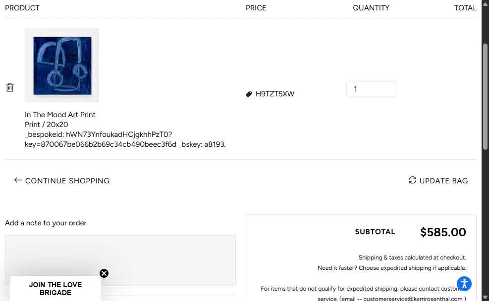 KERRI ROSENTHAL checkout page showing KERRI ROSENTHAL discount code box | Screenshot taken by SimplyCodes community member on Dec 31, 2025