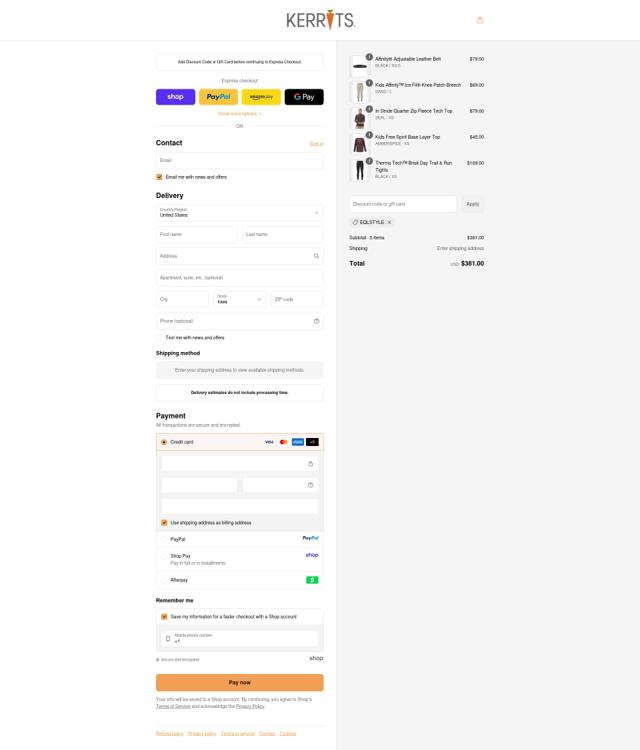 Kerrits checkout page showing Kerrits discount code box | Screenshot taken by SimplyCodes community member on Sep 14, 2025