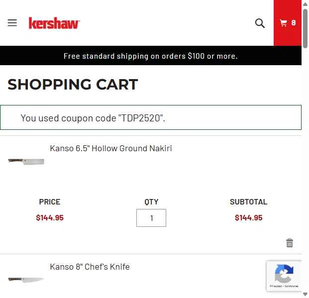 Kershaw checkout page showing Kershaw discount code box | Screenshot taken by SimplyCodes community member on Sep 13, 2025