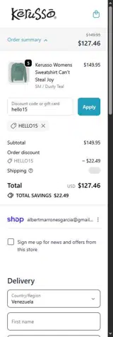 hello15 coupon verification screenshot