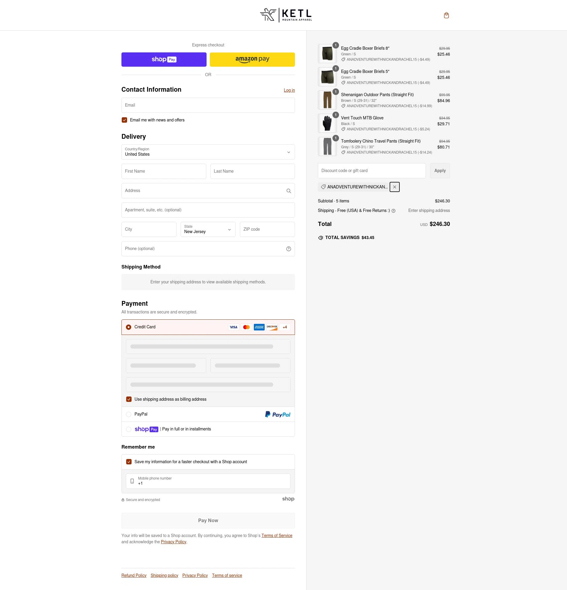 KETL Mtn. checkout page showing KETL Mtn. discount code box | Screenshot taken by SimplyCodes community member on Mar 3, 2025