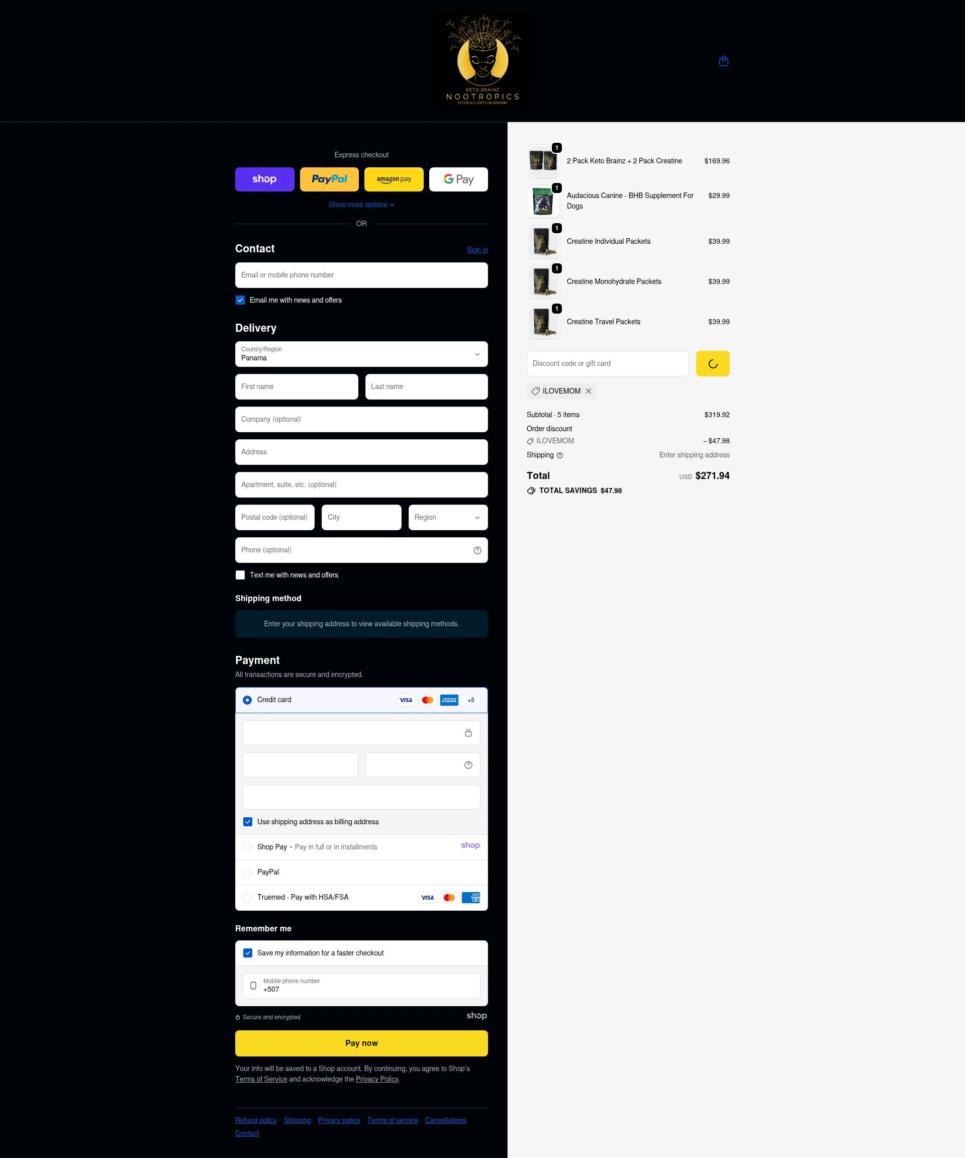 Keto Brainz checkout page showing Keto Brainz promo code box | Screenshot taken by SimplyCodes community member on Jan 6, 2026