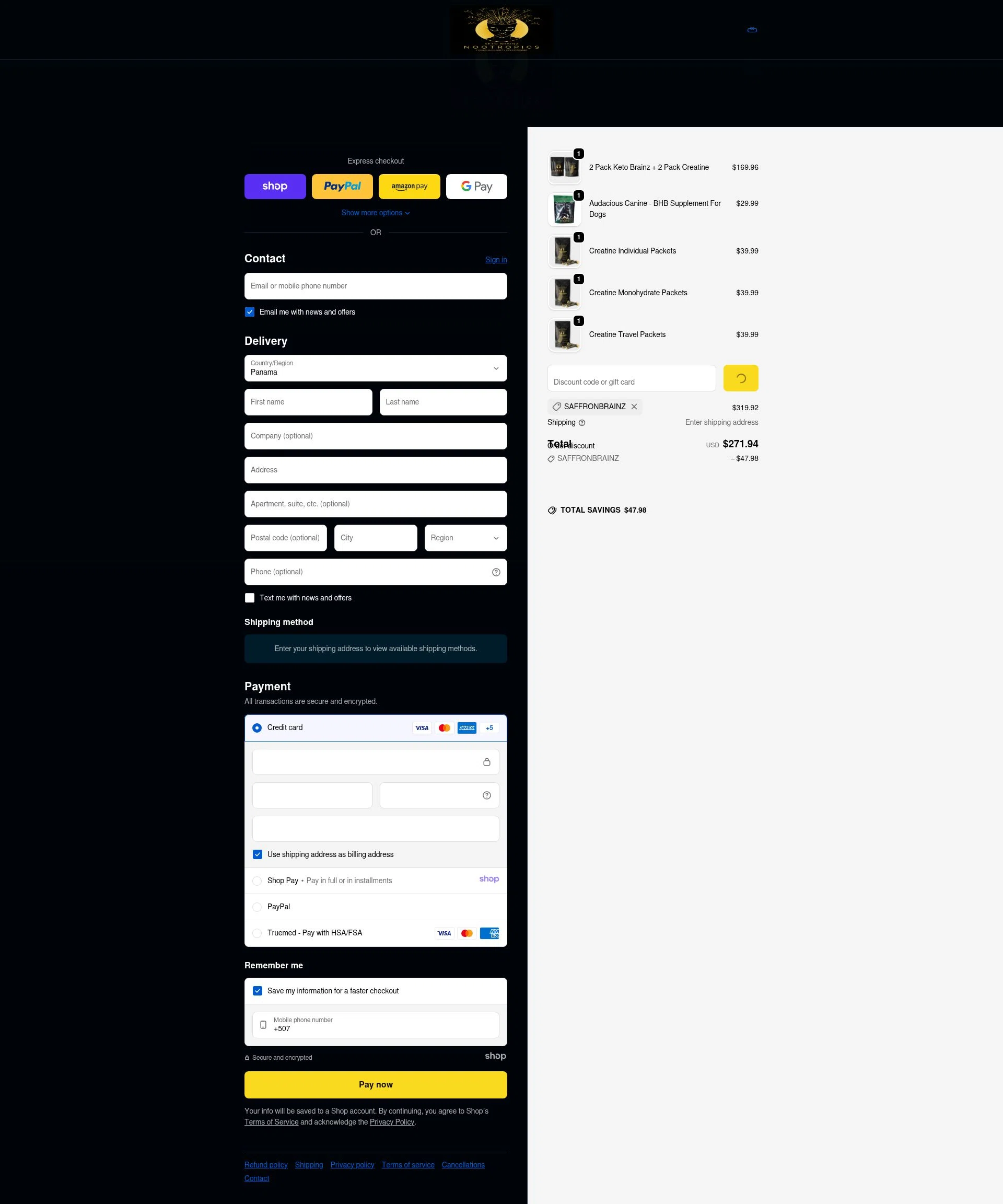 Keto Brainz checkout page showing Keto Brainz promo code box | Screenshot taken by SimplyCodes community member on Jan 6, 2026