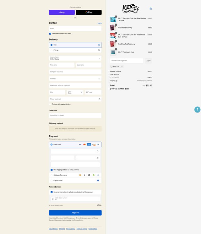 Keto Chow checkout page showing Keto Chow discount code box | Screenshot taken by SimplyCodes community member on Sep 6, 2025
