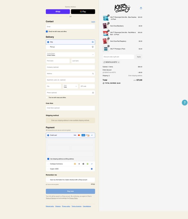 Keto Chow checkout page showing Keto Chow discount code box | Screenshot taken by SimplyCodes community member on Sep 6, 2025