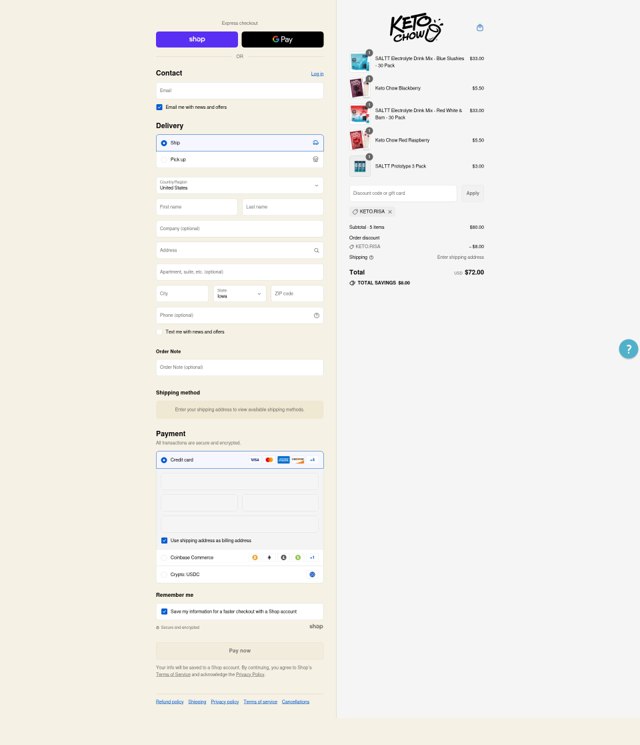 Keto Chow checkout page showing Keto Chow discount code box | Screenshot taken by SimplyCodes community member on Sep 6, 2025