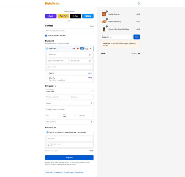 Keto Krate checkout page showing Keto Krate promo code box | Screenshot taken by SimplyCodes community member on Sep 3, 2025