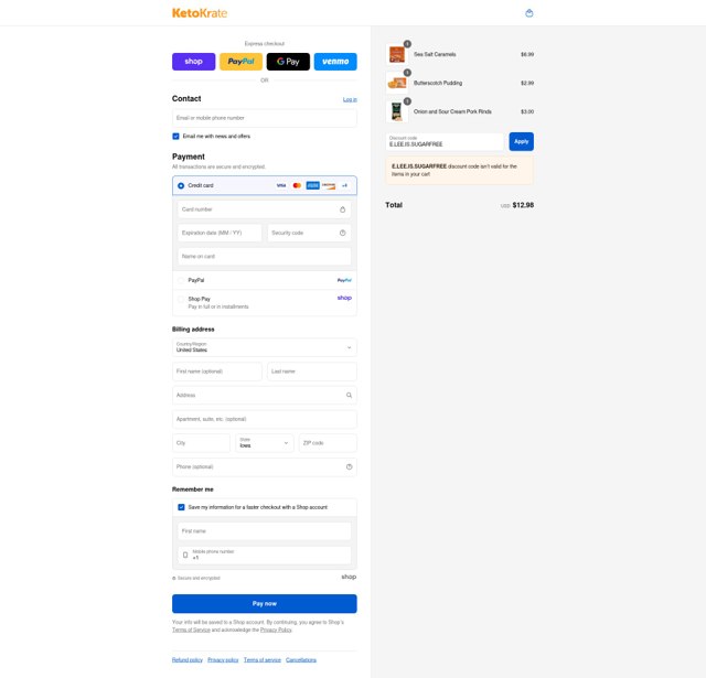 Keto Krate checkout page showing Keto Krate promo code box | Screenshot taken by SimplyCodes community member on Sep 3, 2025