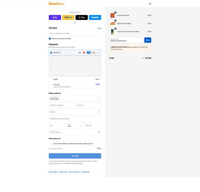 Keto Krate checkout page showing Keto Krate promo code box | Screenshot taken by SimplyCodes community member on Sep 3, 2025
