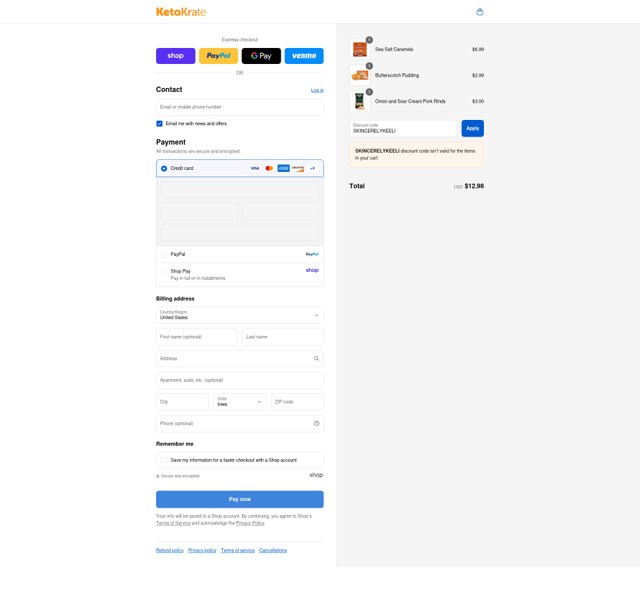 Keto Krate checkout page showing Keto Krate promo code box | Screenshot taken by SimplyCodes community member on Sep 3, 2025