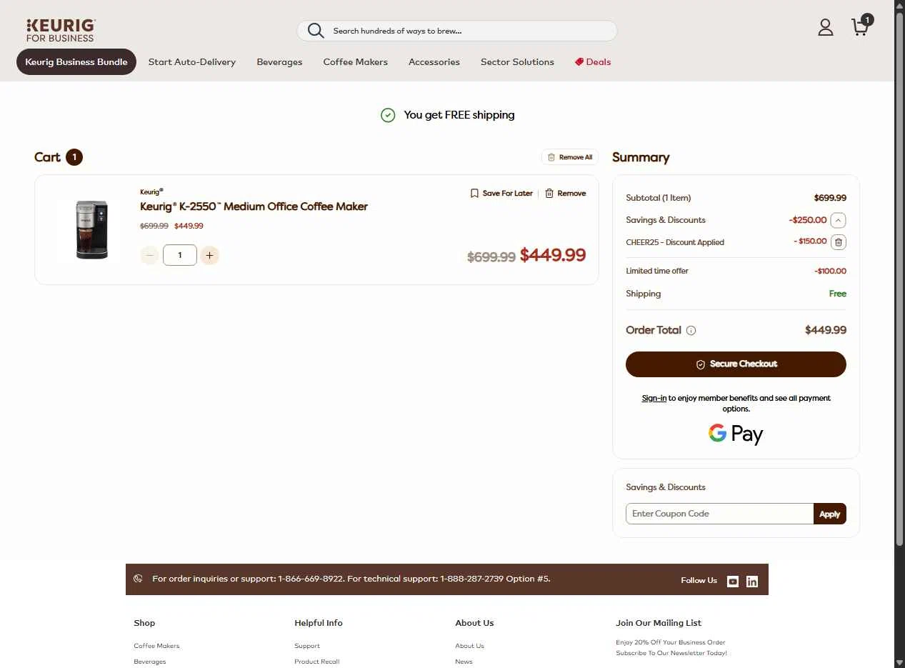Keurig Commercial checkout page showing Keurig Commercial promo code box | Screenshot taken by SimplyCodes community member on Dec 18, 2025