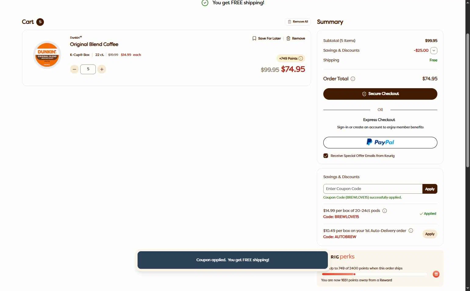 Keurig Commercial checkout page showing Keurig Commercial promo code box | Screenshot taken by SimplyCodes community member on Nov 9, 2025