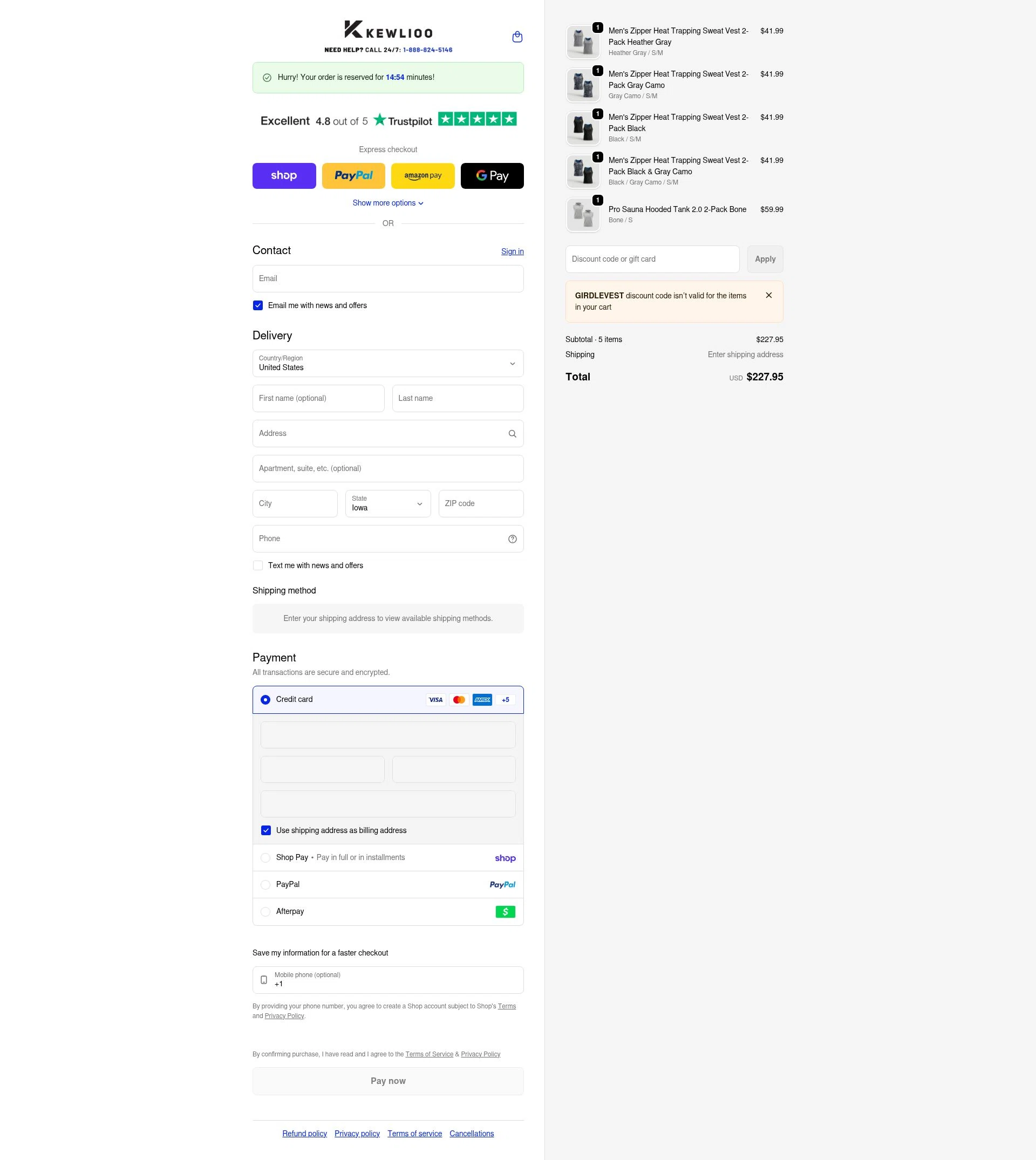 Kewlioo checkout page showing Kewlioo discount code box | Screenshot taken by SimplyCodes community member on Feb 21, 2026