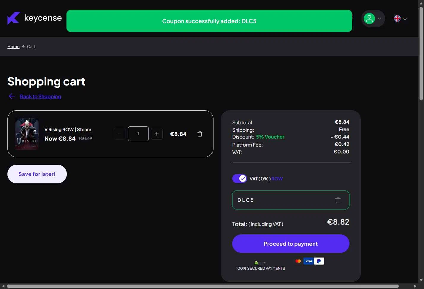 Keycense checkout page showing Keycense promo code box | Screenshot taken by SimplyCodes community member on Jan 6, 2026