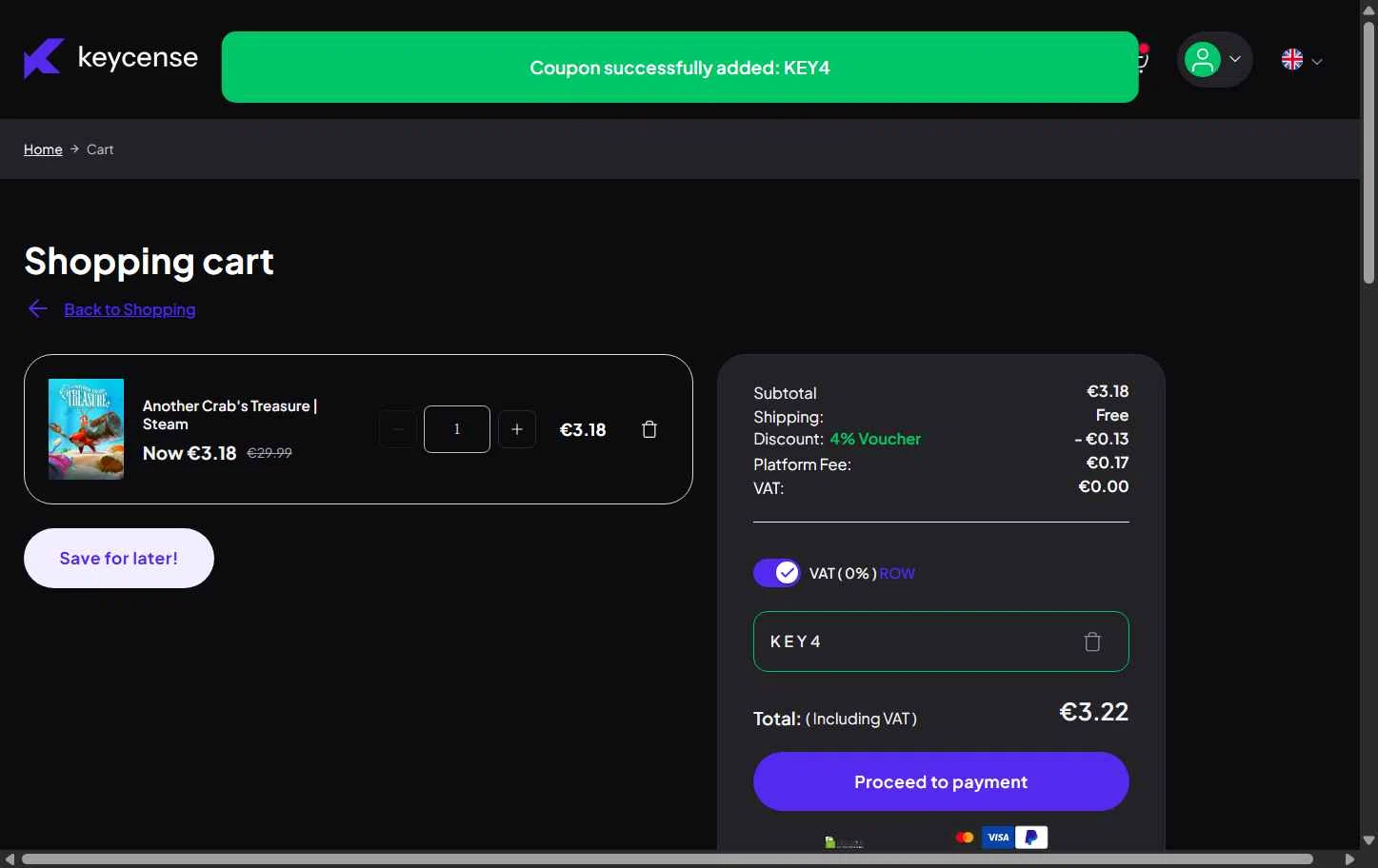 Keycense checkout page showing Keycense promo code box | Screenshot taken by SimplyCodes community member on Nov 21, 2025