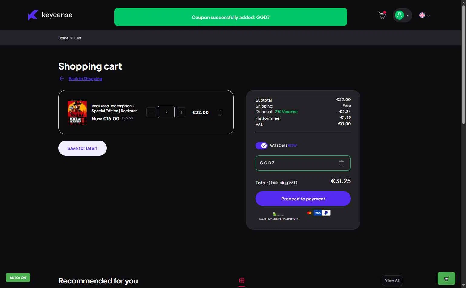 Keycense checkout page showing Keycense promo code box | Screenshot taken by SimplyCodes community member on Dec 10, 2025