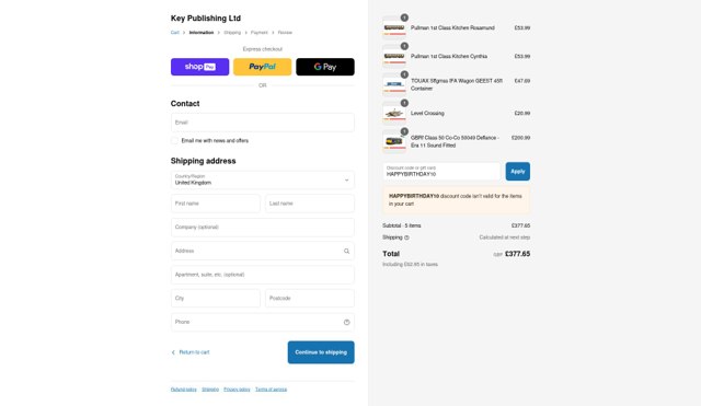 Key Publishing checkout page showing Key Publishing discount code box | Screenshot taken by SimplyCodes community member on Jul 25, 2025