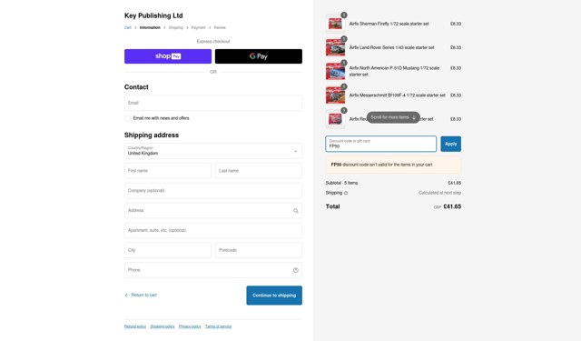 Key Publishing checkout page showing Key Publishing discount code box | Screenshot taken by SimplyCodes community member on Mar 1, 2025