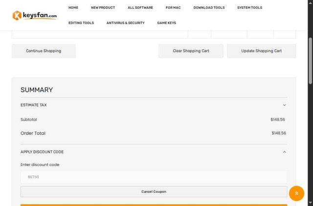 Keysfan checkout page showing Keysfan discount code box | Screenshot taken by SimplyCodes community member on Sep 1, 2025
