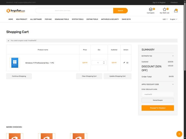 Keysfan checkout page showing Keysfan discount code box | Screenshot taken by SimplyCodes community member on Sep 1, 2025