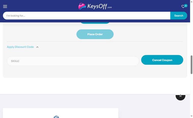 Keysoff checkout page showing Keysoff discount code box | Screenshot taken by SimplyCodes community member on Jul 20, 2025