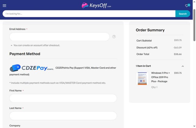 Keysoff checkout page showing Keysoff discount code box | Screenshot taken by SimplyCodes community member on Jul 20, 2025