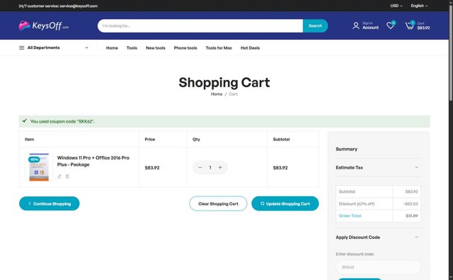 Keysoff checkout page showing Keysoff discount code box | Screenshot taken by SimplyCodes community member on Jul 20, 2025