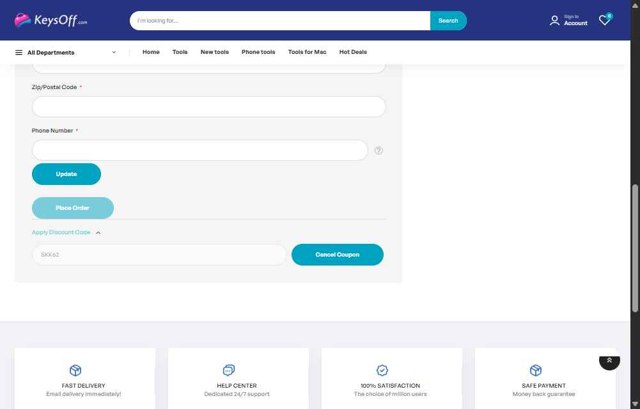 Keysoff checkout page showing Keysoff discount code box | Screenshot taken by SimplyCodes community member on Jul 20, 2025