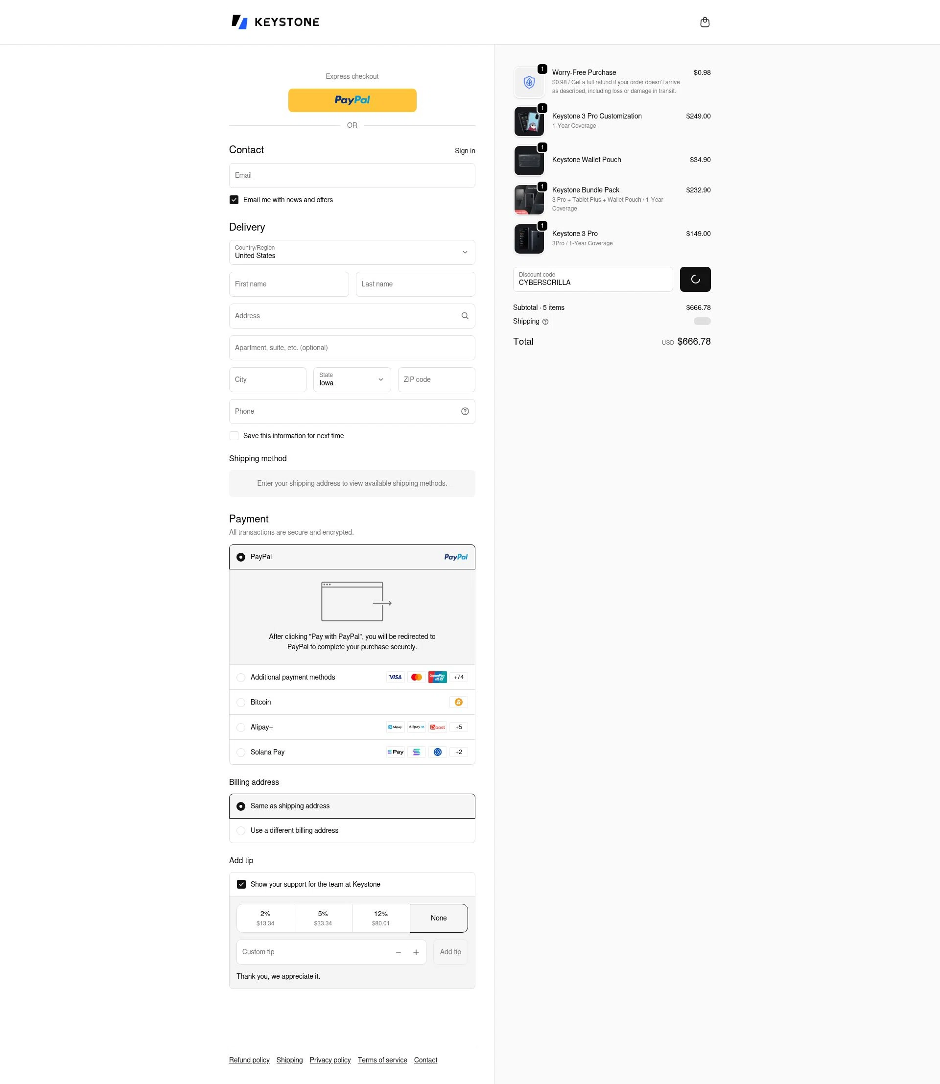 Keyst.one checkout page showing Keyst.one promo code box | Screenshot taken by SimplyCodes community member on Jan 11, 2026