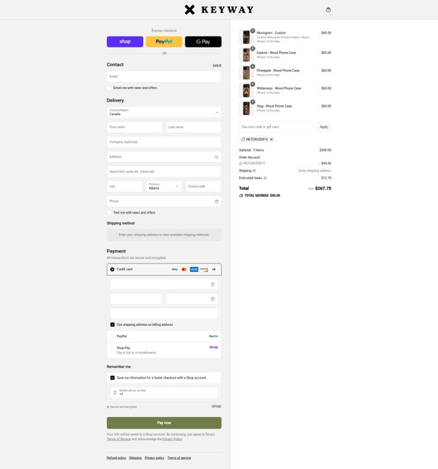 Keyway Designs checkout page showing Keyway Designs promo code box | Screenshot taken by SimplyCodes community member on Sep 2, 2025