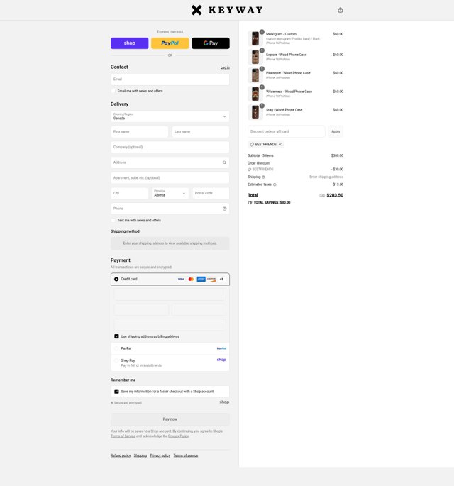 Keyway Designs checkout page showing Keyway Designs promo code box | Screenshot taken by SimplyCodes community member on Sep 2, 2025