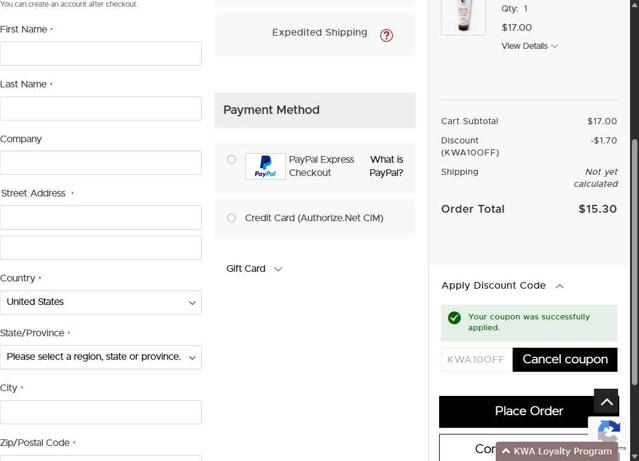 Key West Aloe checkout page showing Key West Aloe coupon code box | Screenshot taken by SimplyCodes community member on Sep 8, 2025
