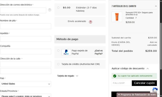 Key West Aloe checkout page showing Key West Aloe coupon code box | Screenshot taken by SimplyCodes community member on Sep 12, 2025