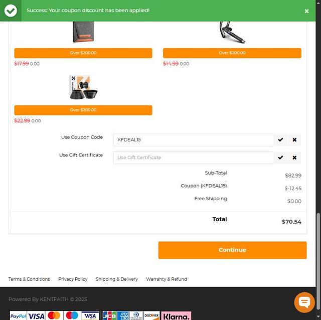 K&F Concept checkout page showing K&F Concept promo code box | Screenshot taken by SimplyCodes community member on Aug 18, 2025