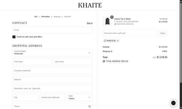 KHAITE checkout page showing KHAITE discount code box | Screenshot taken by SimplyCodes community member on Sep 13, 2025