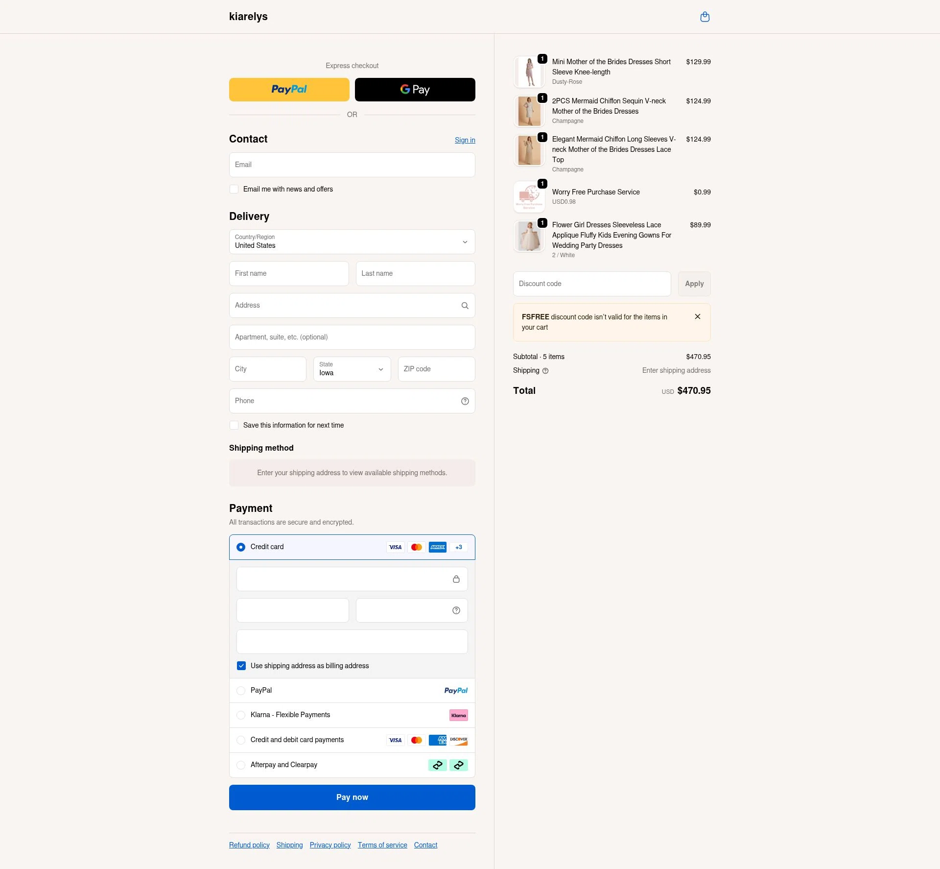kiarelys checkout page showing kiarelys promo code box | Screenshot taken by SimplyCodes community member on Dec 23, 2025