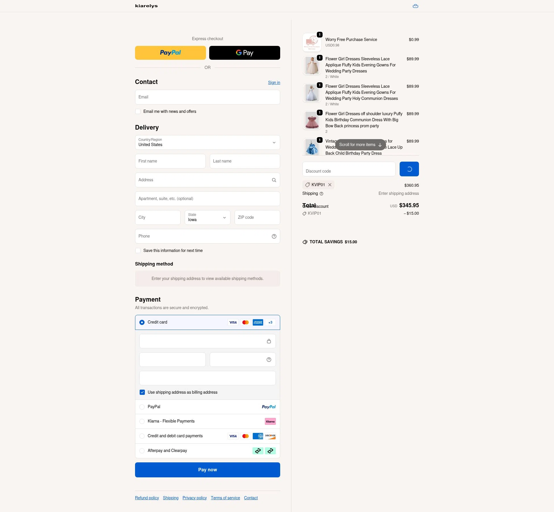 kiarelys checkout page showing kiarelys promo code box | Screenshot taken by SimplyCodes community member on Dec 16, 2025