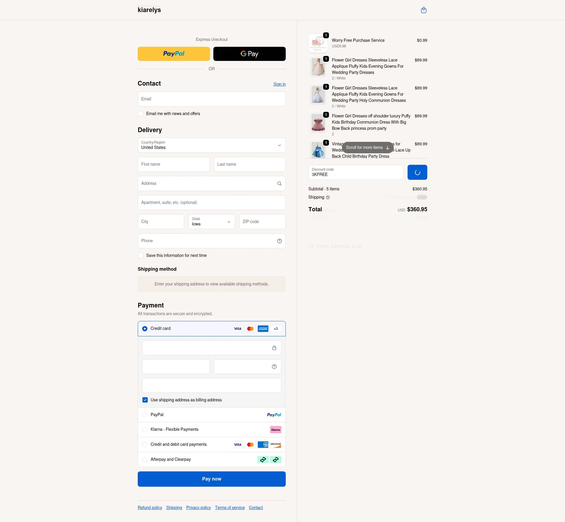 kiarelys checkout page showing kiarelys promo code box | Screenshot taken by SimplyCodes community member on Dec 16, 2025