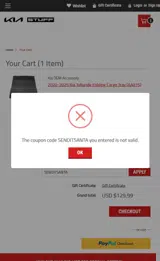 Kia Stuff coupon verification screenshot
