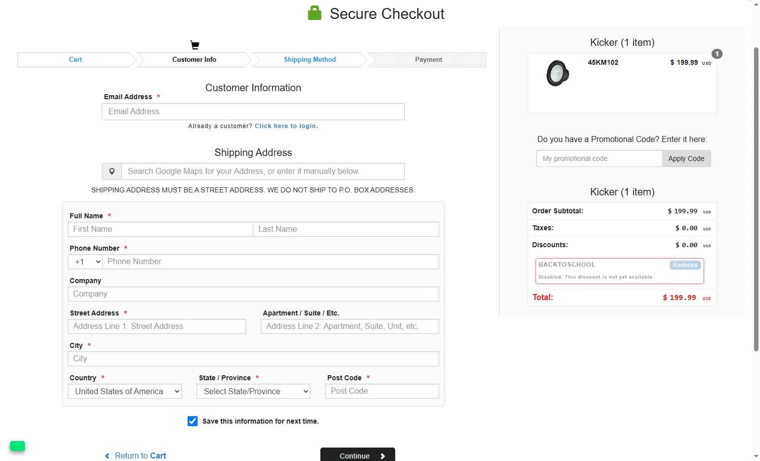 Kicker checkout page showing Kicker promo code box | Screenshot taken by SimplyCodes community member on Oct 27, 2025