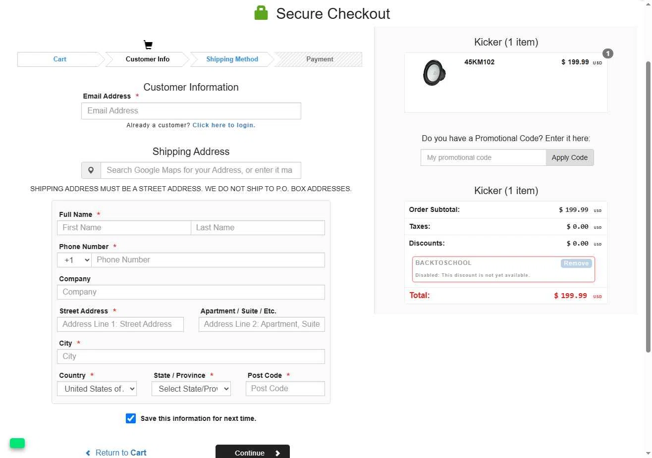 Kicker checkout page showing Kicker promo code box | Screenshot taken by SimplyCodes community member on Oct 27, 2025