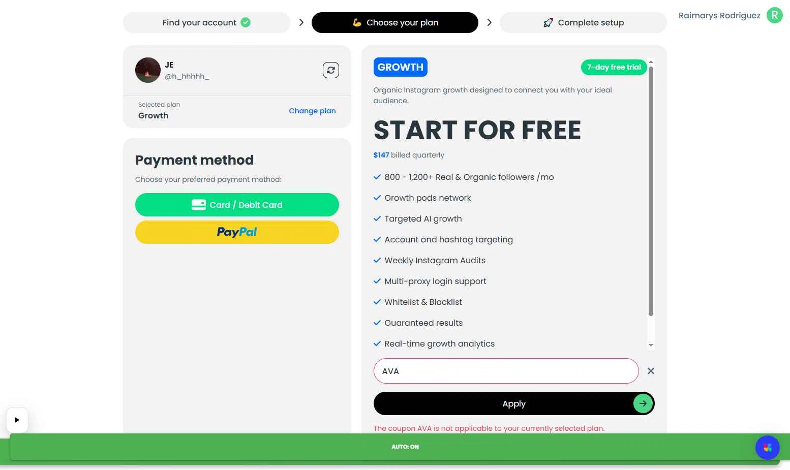 Kicksta checkout page showing Kicksta coupon code box | Screenshot taken by SimplyCodes community member on Jan 20, 2026