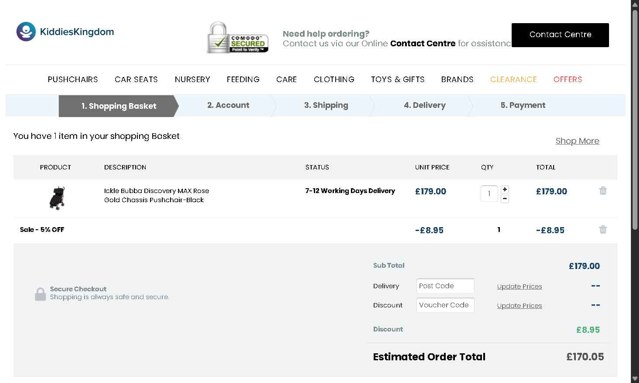 Kiddies Kingdom checkout page showing Kiddies Kingdom discount code box | Screenshot taken by SimplyCodes community member on Sep 3, 2025