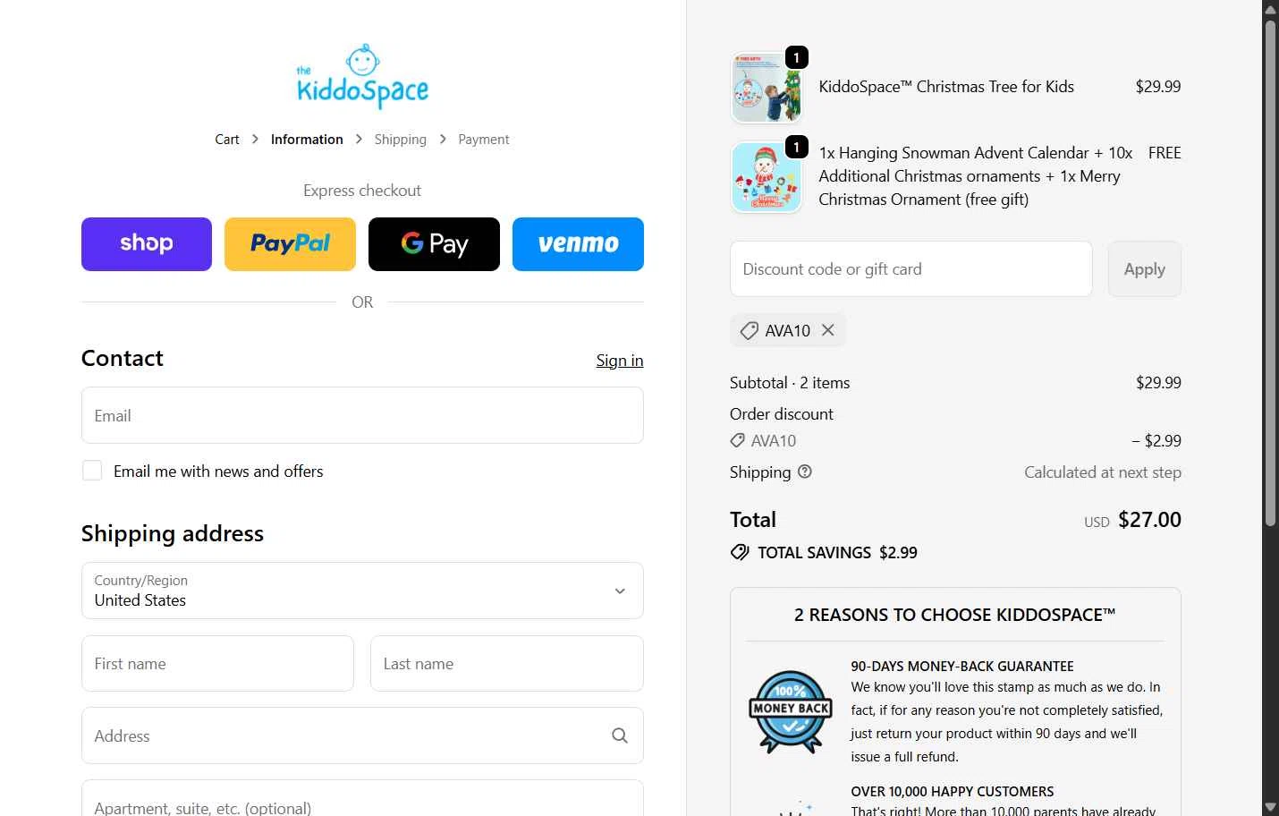 TheKiddoSpace checkout page showing TheKiddoSpace coupon code box | Screenshot taken by SimplyCodes community member on Nov 12, 2025