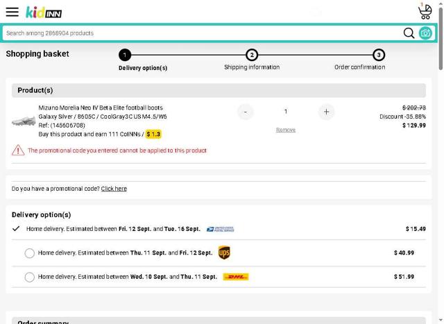 Kidinn checkout page showing Kidinn promo code box | Screenshot taken by SimplyCodes community member on Sep 3, 2025