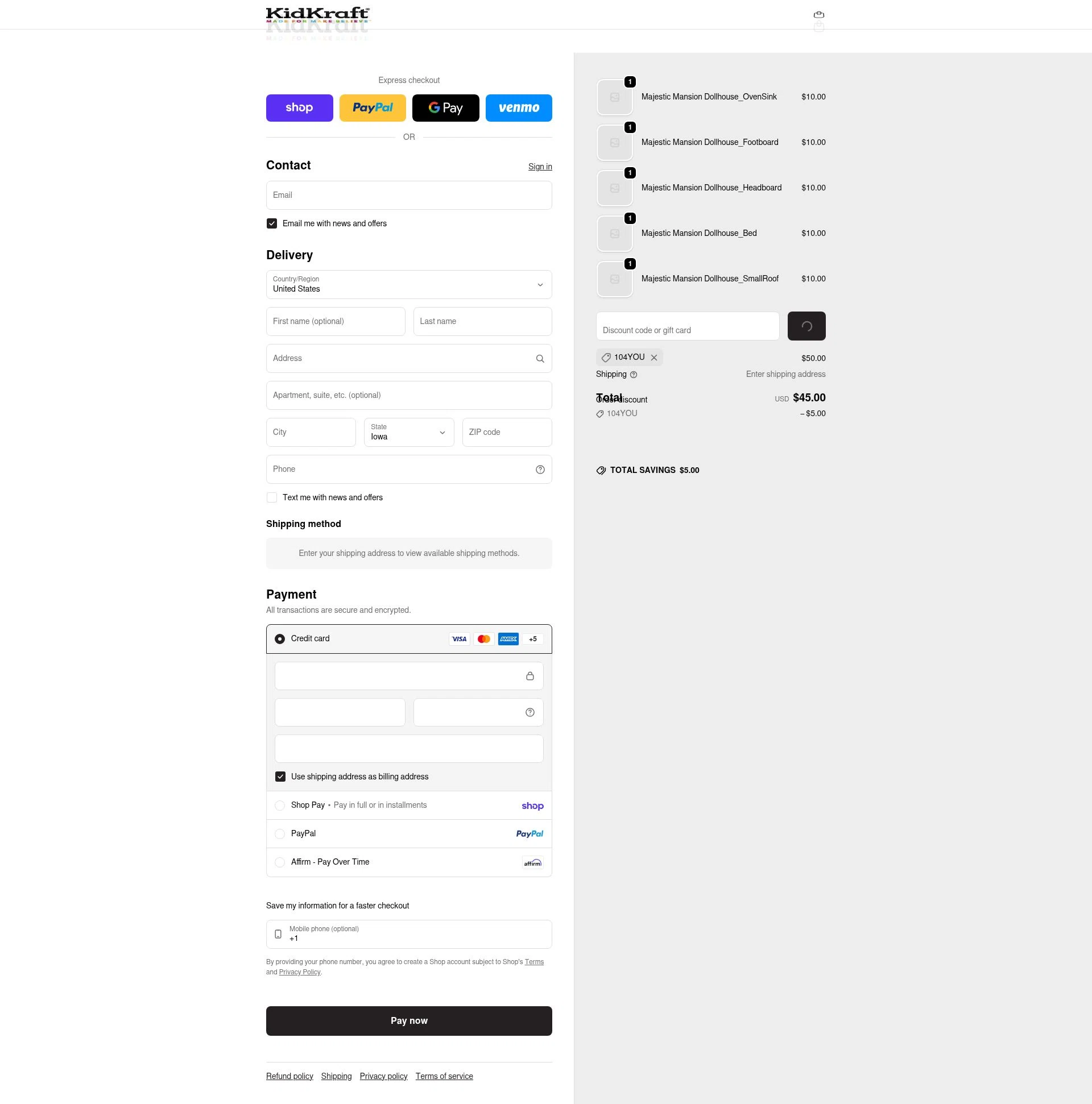 KidKraft checkout page showing KidKraft coupon code box | Screenshot taken by SimplyCodes community member on Feb 18, 2026