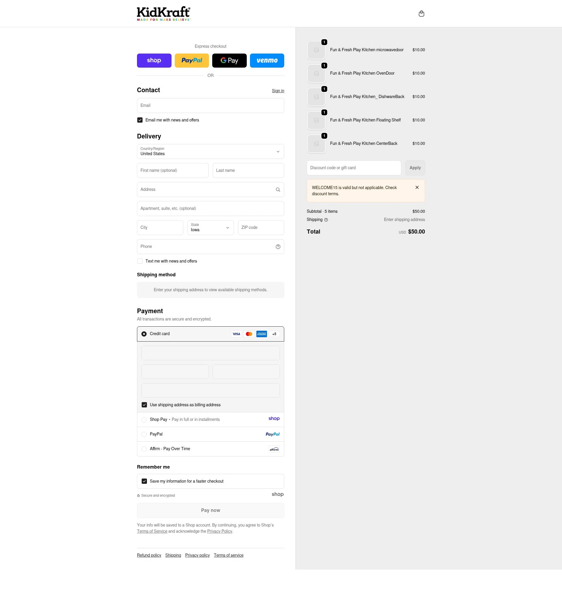 KidKraft checkout page showing KidKraft coupon code box | Screenshot taken by SimplyCodes community member on Jan 8, 2026